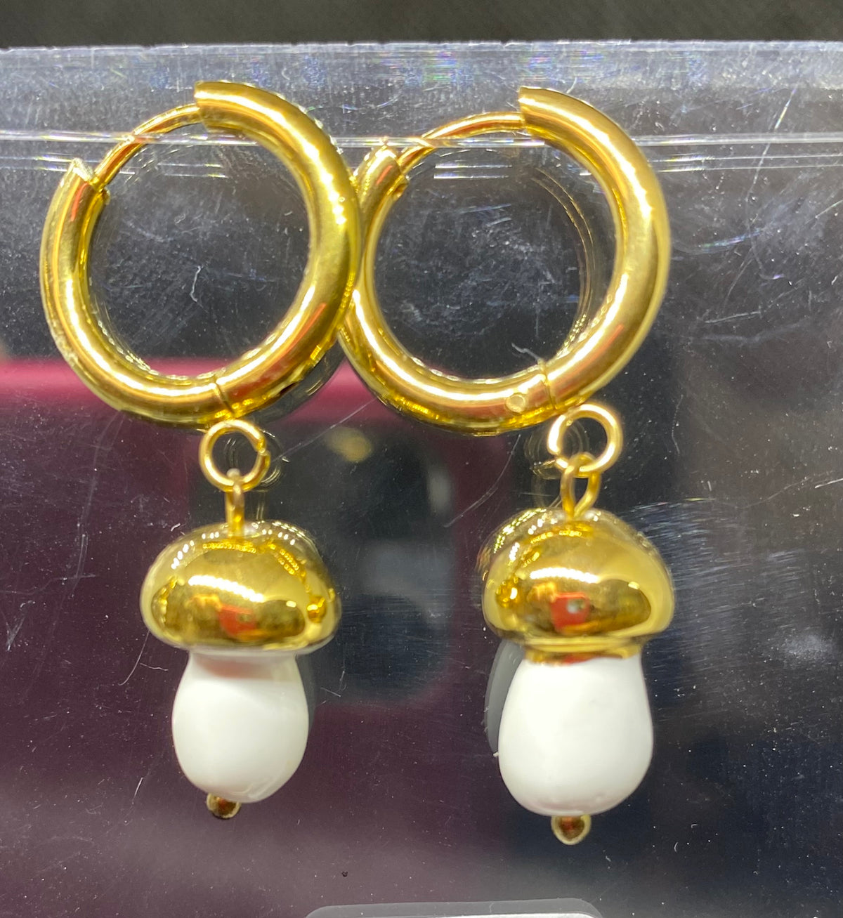 orecchini fungo con testa oro